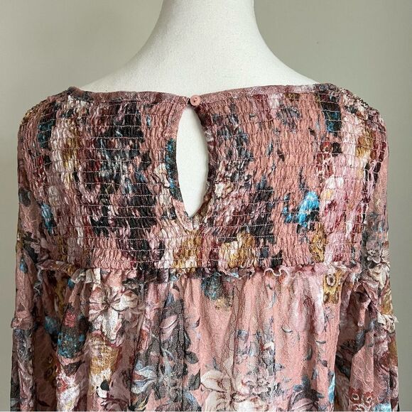 Anthropologie Akemi + Kin Patrizia Floral Lace Blouse Pink Medium Bell Sleeves - Picture 7 of 10